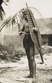 Shaped Prints: Dyak Warrior with fantastic shield