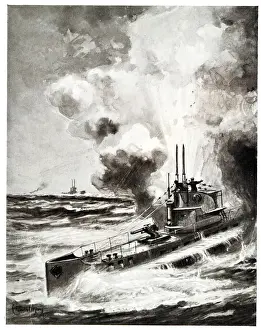 E-boat bringing a U-boat to bay, WW1