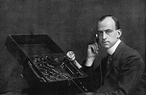 E. Thorp Hicks with his sound educator for helping the deaf E. Thorp Hicks with his sound educator for helping the deaf