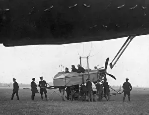 Early British dirigible on the ground with crew