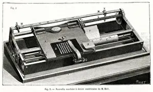 Typing Prints: Early form of typewriter by Hall, USA 1885