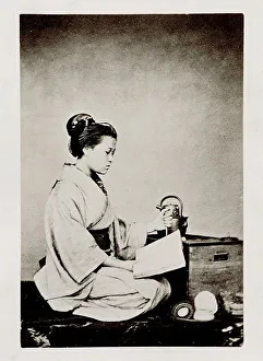 Early Japanese portrait: woman reading