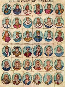 Queen Gallery: Early jigsaw puzzle showing Kings & Queens of England