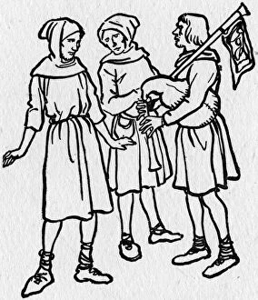 Images Dated 18th April 2020: Early medieval English peasants including a Bagpipe player