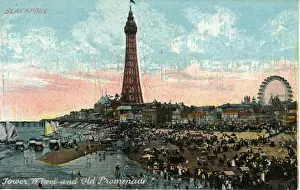 Early RP POSTCARD, Tower, Wheel & Old Promenade, Lancashire