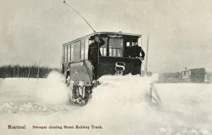 An early snowplough tram in Montreal, Canada