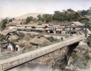 Early suspension bridge, Japan