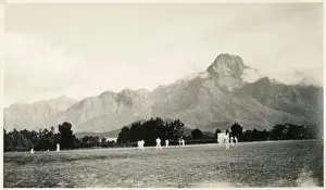 Match Prints: Early view of Newlands Cricket Ground, Cape Town, South Africa with Table Mountain in