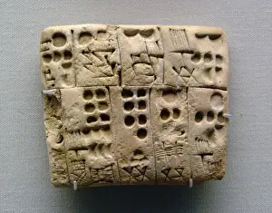 Antique Prints: Early writing. Pictographs drawn. Clay tablet. Administrativ