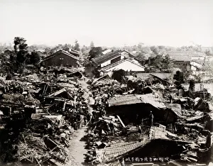 Earthquake damage in Japan c. 1890, collapsed houses