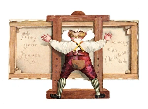 Ripped Gallery: Easel and artist on a cutout Christmas card