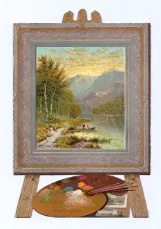 Easel and artists palette on a Christmas card