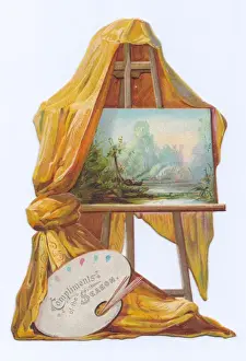 Paints Prints: Easel and artists palette on a Christmas card