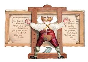 Ripped Gallery: Easel and boy on a cutout Christmas card