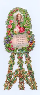 Easel made of flowers on a cutout birthday card