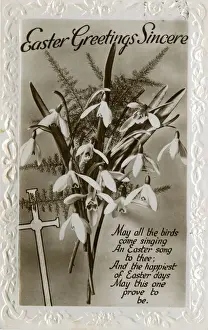 Embossed Prints: Easter postcard with snowdrops and verse