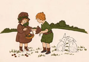 Images Dated 23rd March 2018: Easter scene with children and bunny rabbits