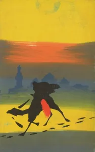 Hurries Prints: Eastern scene - Camel rider runs past a mosque