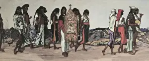 Ecuador Prints: Ecuador. Indigenous painting. Procession. ECUADOR
