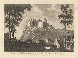 Churchyard Prints: Edinburgh Castle on Castle Rock, view from Greyfriar's Kirk yard