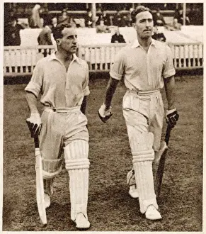 Cricketers Prints: Bill Edrich and Denis Compton coming out to bat at Lords Cricket ground during