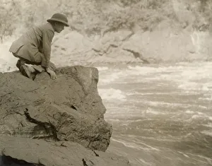 Edward, Prince of Wales (1894-1972), later King Edward VIII and Duke of Windsor, inspecting the Boiling Pool during a visit to the Victoria Falls in Northern Rhodesia, now Zambia. Date: 1925