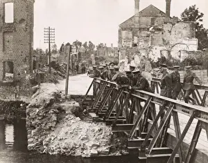 Edward, Prince of Wales, inspecting ruined bridge, Peronne