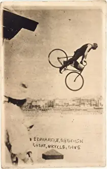 Worthing Prints: Edward Reddish riding his bicycle off Worthing Pier