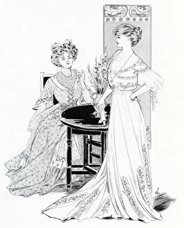 Edwardain women wearing tea frock and bridge dress 1907