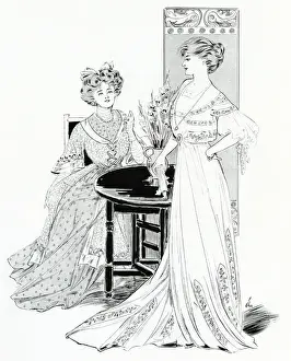 Necked Prints: Edwardain women wearing tea frock and bridge dress 1907