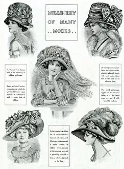 Images Dated 12th August 2017: Edwardian bows, floral and feathered hats 1909