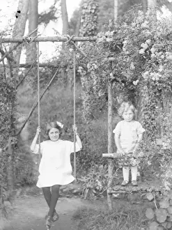 Suspended Prints: Two Edwardian children in a garden, Mid Wales