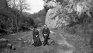 Brother Collection: Edwardian couple at Lion Rock, Dovedale, Derbyshire