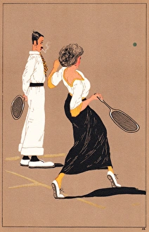 Edwardian couple playing tennis