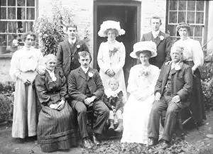 Edwardian family group outside their house, Mid Wales