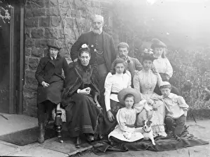Edwardian family group outside house, Mid Wales