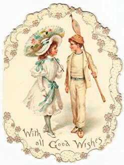 Teenage Collection: Edwardian girl and boy on a greetings card