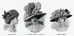 Images Dated 12th August 2017: Edwardian hats using floral decorations 1909