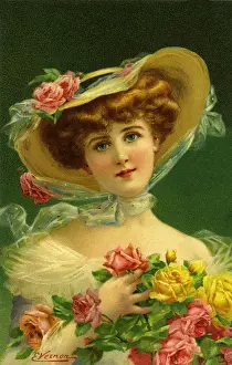 Bunch Prints: Edwardian lady with roses