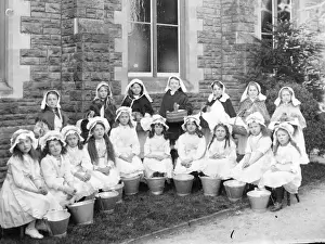 Milk Maid Prints: Edwardian schoolchildren dressed as milkmaids, Mid Wales