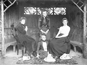 Gazebo Prints: Four Edwardian sisters in a rustic gazebo, Mid Wales