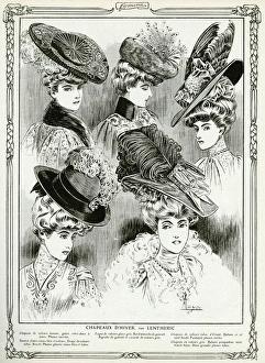 Images Dated 12th August 2017: Edwardian slanted cartwheel hats 1905