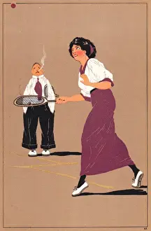 Edwardian woman playing tennis