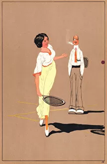 Edwardian woman playing tennis