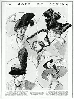 Headwear Collection: Edwardian women in tricorne and bicorne hats 1912