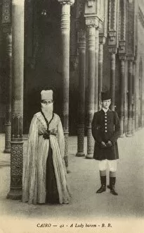 Images Dated 11th November 2011: Egypt - Cairo - A Lady of the Harem with escort