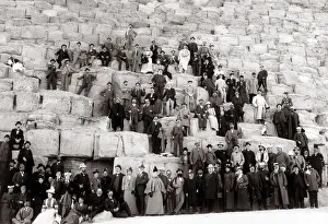 Egypt Cairo tourists on the Great Pyramid at Giza Gizeh