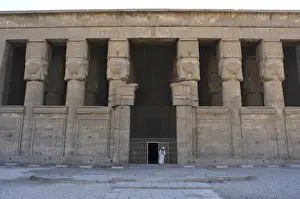 Hathor Prints: Egypt. Dendera. Hathor Temple. Facade held by six Hathoric c