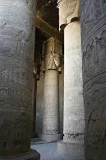 Images Dated 1st December 2003: Egypt. Dendera. Hathor Temple. Hypostyle hall with Hathoric