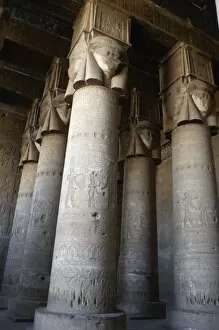 Images Dated 1st December 2003: Egypt. Dendera. Hathor Temple. Hypostyle hall with Hathoric